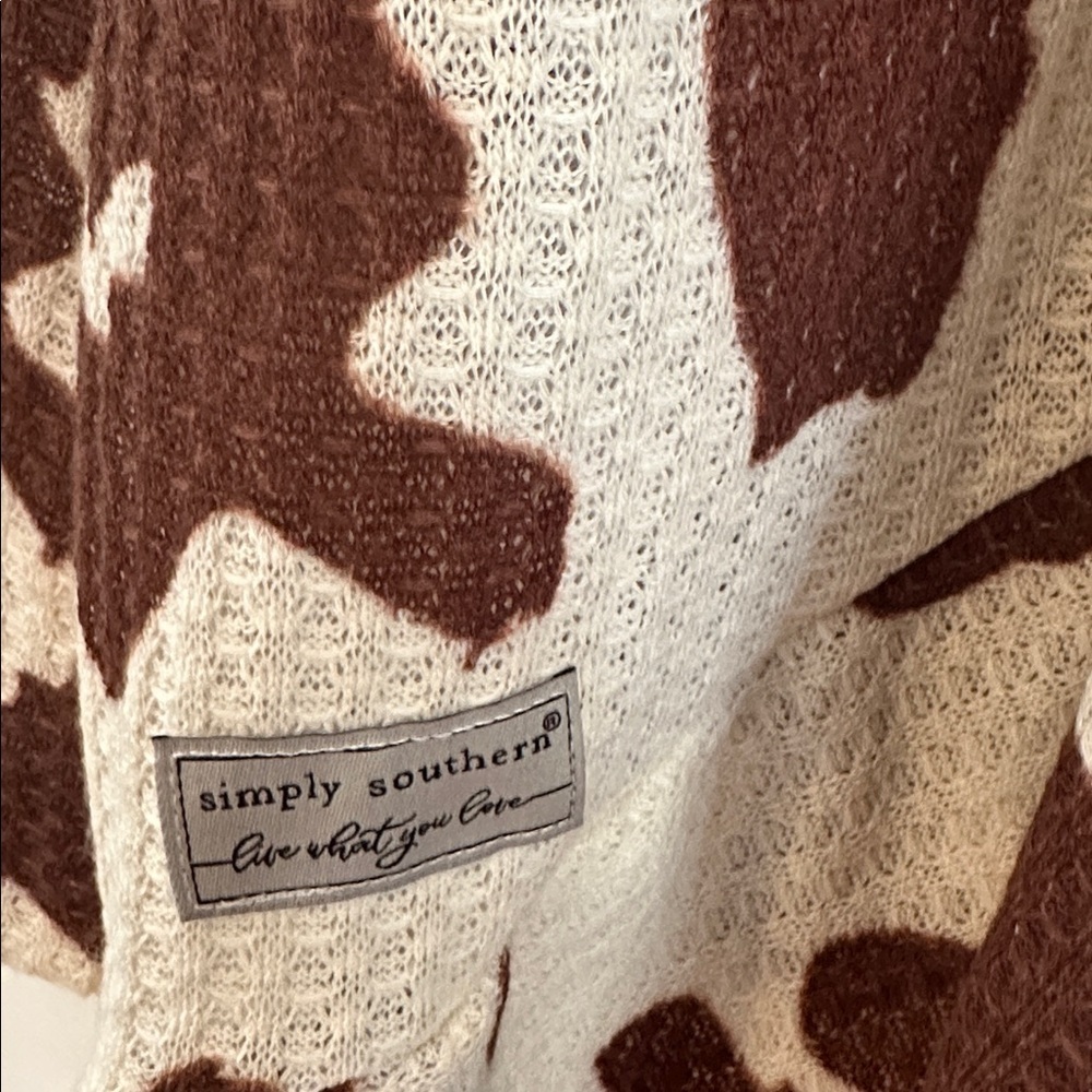 NWOT Women’s Simply Southern Brown & Cream Cow Print Waffle Knit Cardigan Sz L - Picture 4 of 8